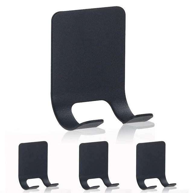ReJiechu Razor Holder for Shower Wall, 4 Pcs Adhesive 304 Stainless Steel Shaver Holder, Premium Heavy Duty Waterproof Matte Black Stick On Towel Hooks for Hanging Inside Bathroom Organize Loofah