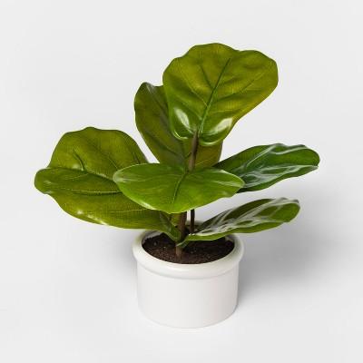 14.5" x 10" Artificial Fiddle-Leaf Fig In Ceramic Pot Green/White - Threshold™