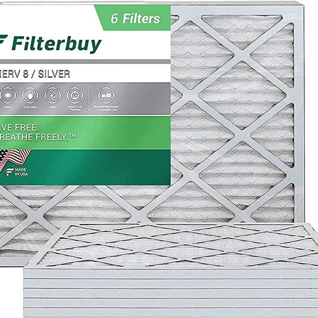 Filterbuy 16x20x1 Air Filter MERV 8, Pleated HVAC AC Furnace Filters (6-Pack, Silver)