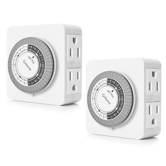 G-Homa Timer Outlet Electric Indoor with 2 Grounded Outlet,Plug-in 24-Hour Mechanical Timers,Daily On/Off Cycle,Energy Saving for Lamps, Seasonal, Christmas Lights and Holiday Decorations (2 PACK)