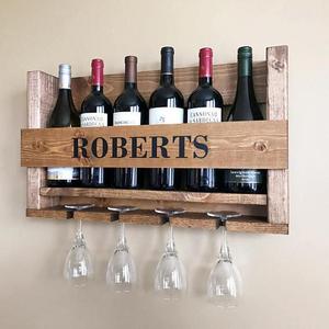 Wine Rack | Wall Hanging Personalized | Family Name | Wood Wine Holder | Wine Glass | Bridesmaid | Groomsmen | Wedding | Housewarming Gift