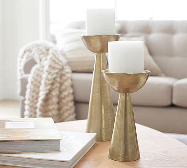 Rough Cast Brass Pillar Candleholders Small