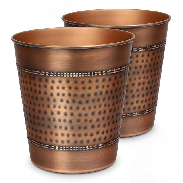 happimess HPM1111B-SET2 Riley Modern Classic Hammered Steel Accent 2 Gal Waste Bin for Kitchen, Office, Bathroom, Bedroom, Dorm, Antique Copper (Set of 2)