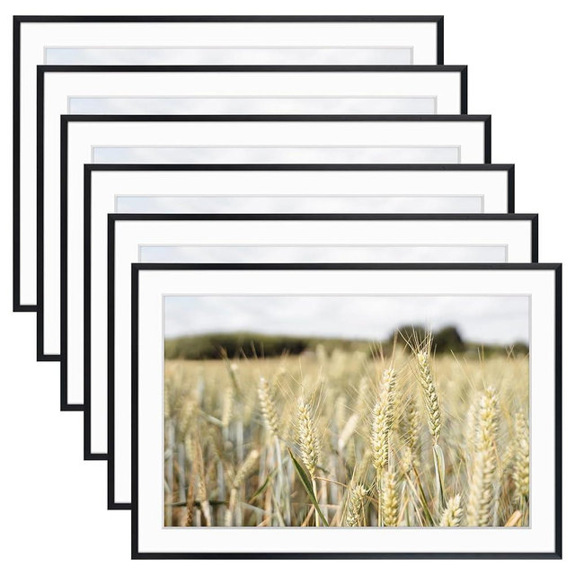 Golden State Art, Gallery Wall Frame Set of 6 - Black 13x19 Aluminum Photo Frames with Mat for 11x17 Pictures - 13 x 19 inch Metal Frame with Real Glass Cover - Elegant Home or Office Decor