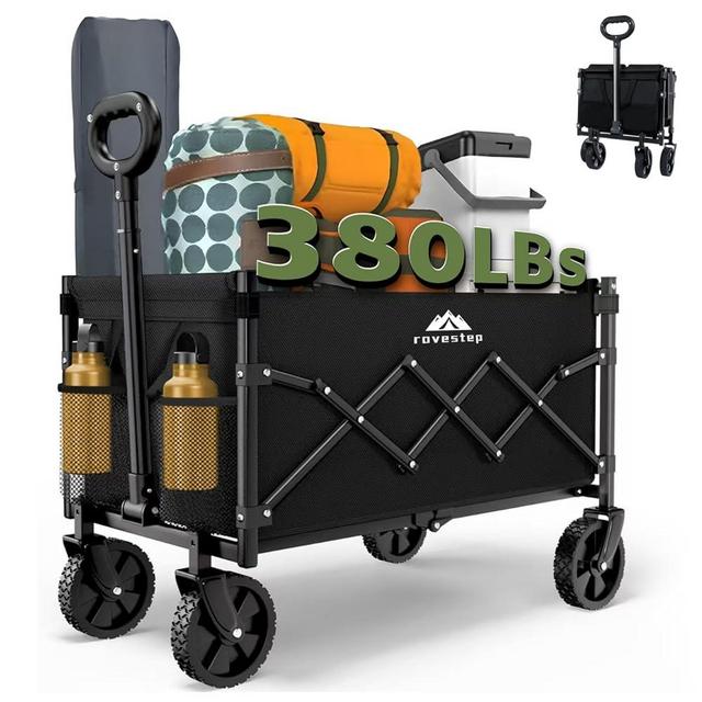 RoveStep Collapsible Folding Wagon - Heavy Duty Utility Cart, Large Capacity, All-Terrain Wheels, Compact Fold, Supports 380 lbs for Camping, Garden, Beach, Shopping, Outdoor Sports