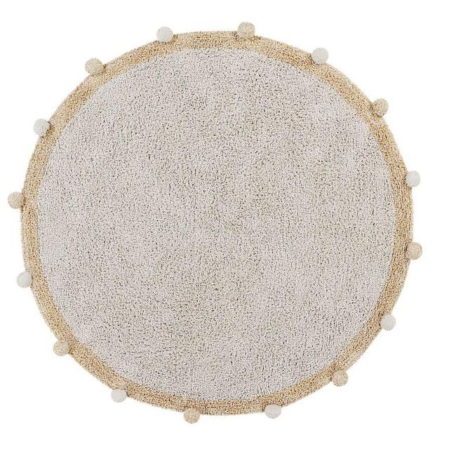 Machine Washable Pom Pom Round Rug, Yellow, 4' Round