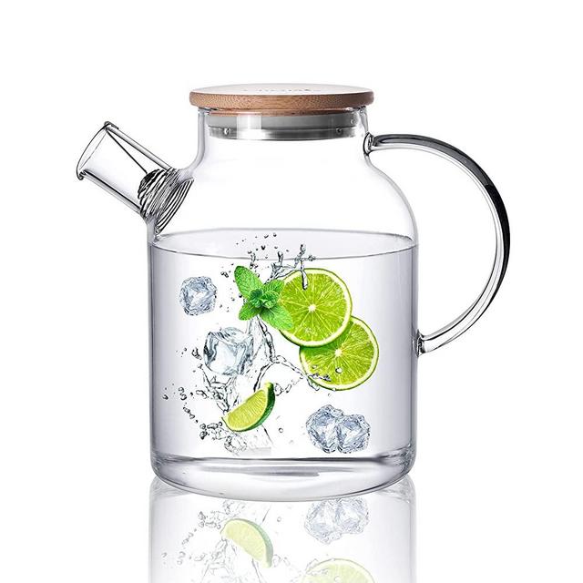 CnGlass Glass Teapot Stovetop Safe,50.7oz Clear Glass Pitcher with Removable Filter Spout for Loose Leaf and Blooming Teabag