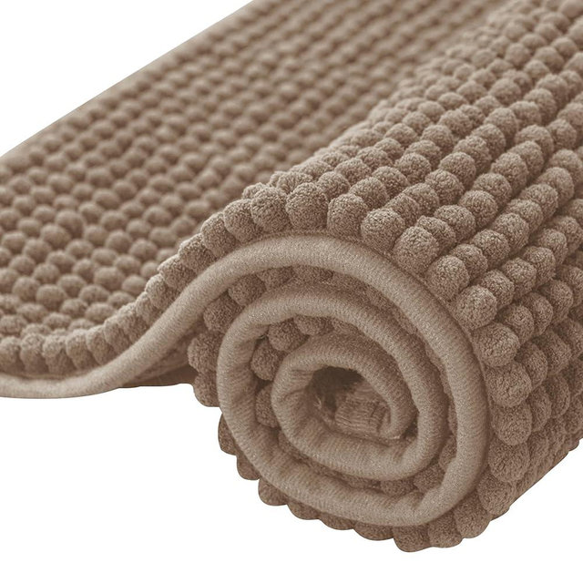 SUBRTEX Bathroom Rugs, 20" x 32" Chenille Bath Rug Soft Short Plush Bath Mat Soft Shower Mat Water Absorbent Shower Mat Quick Dry Machine Washable, Taupe Brown