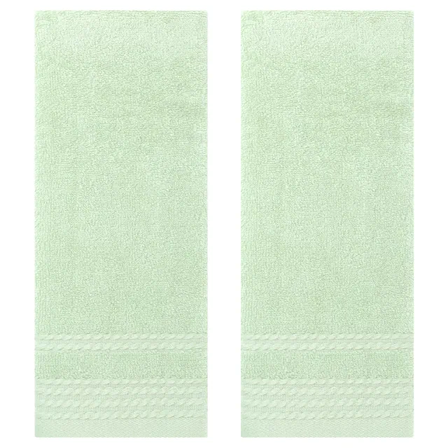 REGALWOVEN Striped Comfortable Quick Drying Non-Linting Hand Towel Green 2 Pcs