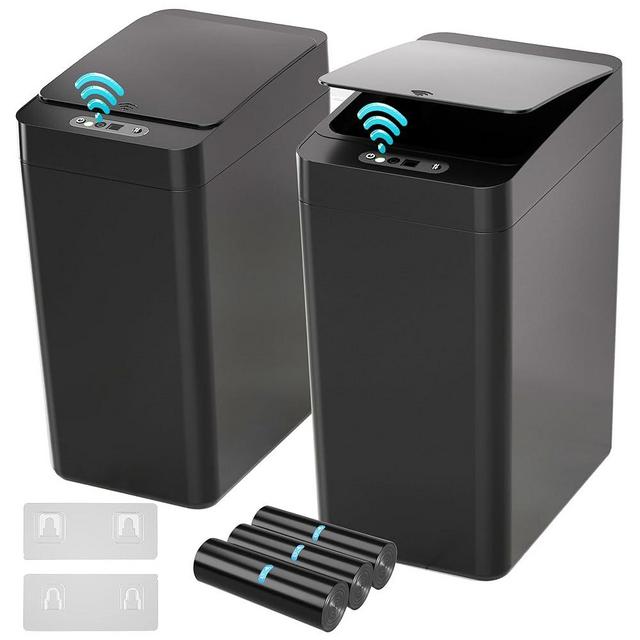 kaylowe Bathroom Automatic Trash Can 2.6 Gallon Touchless Small Trash Cans 2Pack Slim Motion Sensor Smart Garbage Bin for Bedroom, Bathroom, Office, Kitchen, Living Room, Black