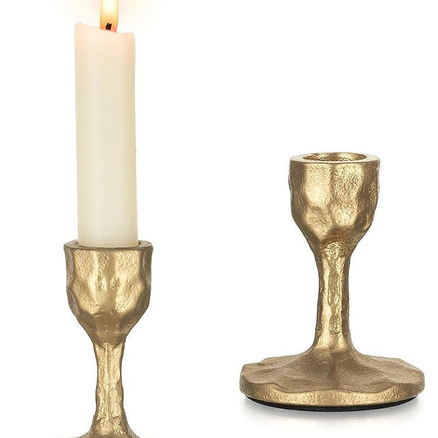 Inweder Antique Brass Candlestick Holders: Cast Iron Candle Holder Handcrafted Gold Taper Candle Holder Vintage Candle Sticks Holder Decor Home Dinning Table Mantle Party Set of 2