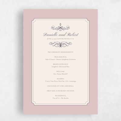 Dusty Rose, Pink Wedding Program - Malta