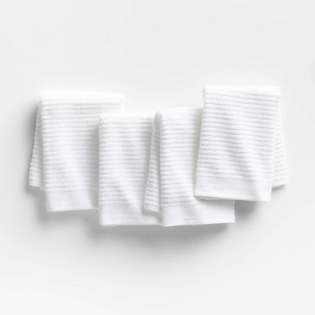 Ribbed Bar Mop White Organic Cotton Dishcloths, Set of 4