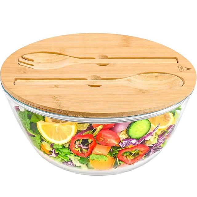 GEHE Glass Salad Bowl with Sealing Lid, 10.6Inch Large Trifle Bowl Glass Fruit Bowl, 4.7 Quart Large Capacity Serving Bowls for Salad, Pasta, Fruit, Dessert Display Cake, Microwave Safe