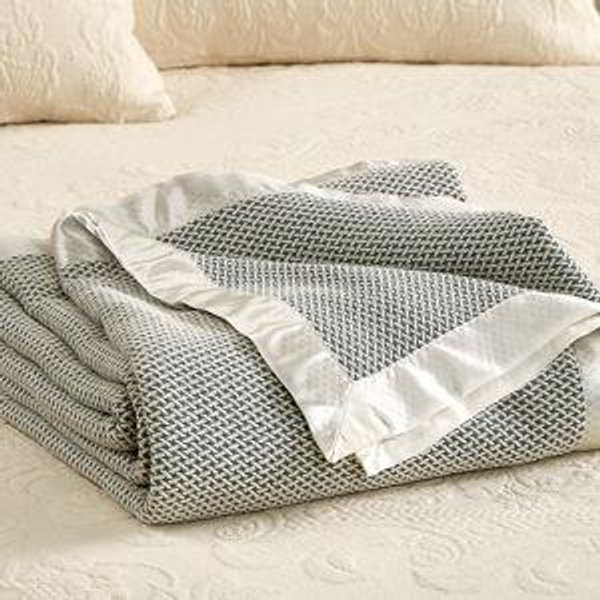 Cotton Blanket With Satin Binding - Queen Size - Teal Blue