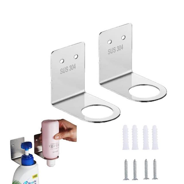 BiJun Soap Bottle Dispenser Holder,Wall Mounted Pump Hand Stand Wall Mount, Hanging Jar Hanger Rack Shampoo Standing Shelf Storage Holder Lotion Container for Kitchen, Bathroom (Silver, Large)