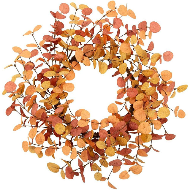 VGIA 18 Inch Eucalyptus Leaves Fall Wreath - Artificial Autumn Farmhouse Wreath for Front Door, Home Wall and Window Decorations