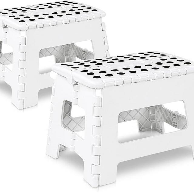 Utopia Home Folding Step Stool - (Pack of 2) Foot Stool with 9 Inch Height - Holds Up to 300 lbs - Lightweight Plastic Foldable Step Stool for Kids, Kitchen, Bathroom & Living Room (White)