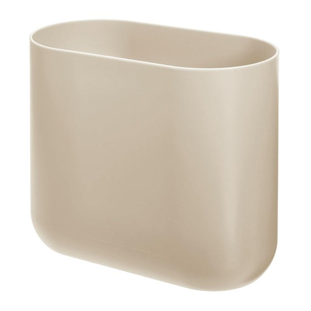 iDesign Small Slim Plastic Bathroom Trash Can, Garbage Can for Bedroom, Office, Desk, Dorm, Brown