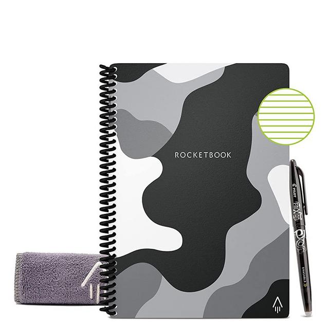 Rocketbook Smart Reusable Notebook - Lined Eco-Friendly Notebook with 1 Pilot Frixion Pen & 1 Microfiber Cloth Included - Lunar Winter Cover, Camo Notebook, Executive Size (6" x 8.8")