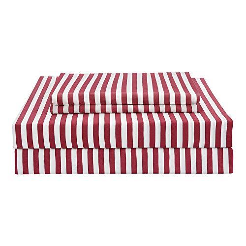 Best Season Striped Sheet Set 4 Piece-1800 Brushed Microfiber Bedding,Deep Pocket,Wrinkle Fade,Stain,Easy Care (Red,Twin Size)