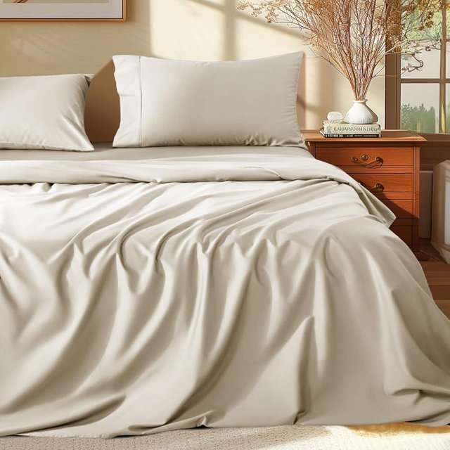 Shilucheng 100% Egyptian Cotton King Size Sheets Set - 1000 Thread Count，Luxury Cotton Bed Sheets，Breathable & Cooling Bedding and Pillow Cases, 16 Inch Deep Pocket - 4 Piece(Cream,King)