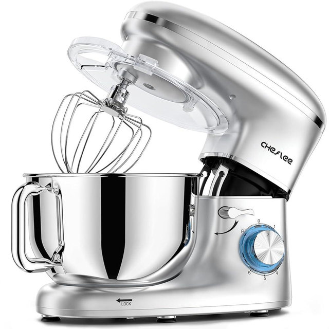 CHeflee Stand Mixer,600W 6+P With 6.5QT Stainless Steel Bowl,Dough Hook, Wire Whip & Beater,for Most Home Cooks,Silver