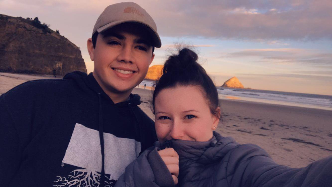 Maya and Dustin at his family's yearly Thanksgiving at the beach for her first time 2018