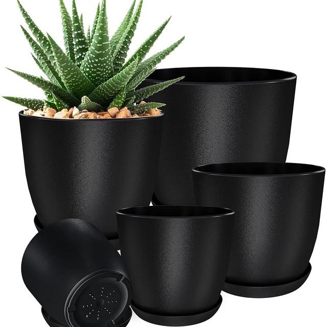 Utopia Home - Plant Pots Indoor with Drainage - 7/6.6/6/5.3/4.8 Inches Home Decor Flower Pots for Indoor Planter - Pack of 5 Plastic Planters for Indoor Plants, Cactus, Succulents Pot - Black
