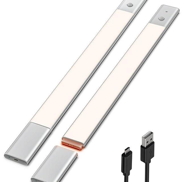 EZVALO Motion Sensor Light Indoor, Rechargeable Under Cabinet Lighting Wireless, 48LED Closet Lights with Detachable Battery Operated, 3500K Dimmable Under Counter Lights for Kitchen (2 Packs)