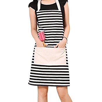 GYBest Cotton Canvas Women's Apron with Convenient Pocket Durable Stripe Kitchen and Cooking Apron for Women/Men Professional Stripe Chef Apron for Cooking, Grill and Baking(black and white)