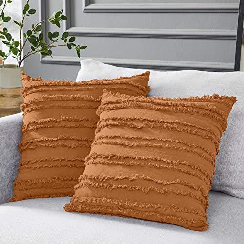 Longhui bedding Rust Throw Pillow Covers for Couch Sofa Bed, Cotton Linen Decorative Pillows Cushion Covers, 22 x 22 inches, Set of 2
