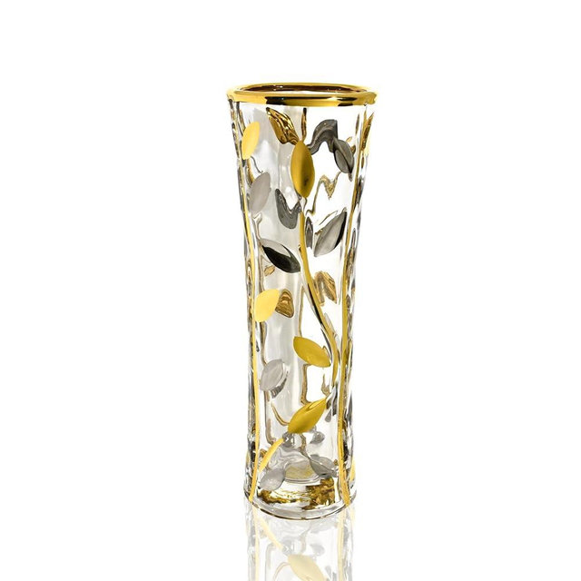 Italian Small Crystal Vase, Platinum & Gold Flower Vase, Flower Vine, 7.25 Inch, Modern Glass Vases, Small Home Decor, Gold Vessel for Centerpieces, Made in Italy