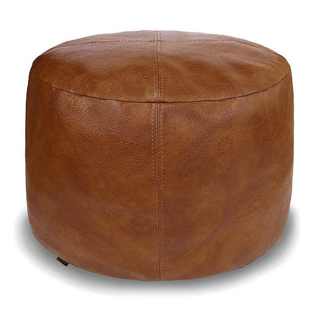 Thgonwid Unstuffed Faux Leather Pouf Cover, Handmade Footstool Ottoman Storage Solution, Floor Footrest Cushion - 16.5”x12.5”, Amaretto