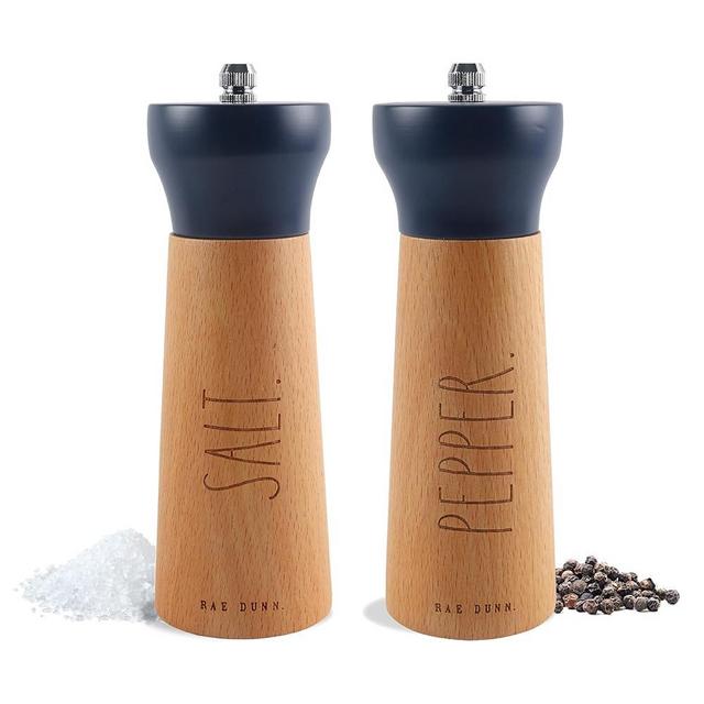 Rae Dunn Salt and Pepper Grinder Set of 2 - Bamboo Sea Salt Pepper Grinder - Classy Salt and Pepper Shakers - Pepper Mill & Salt Mill, Blue
