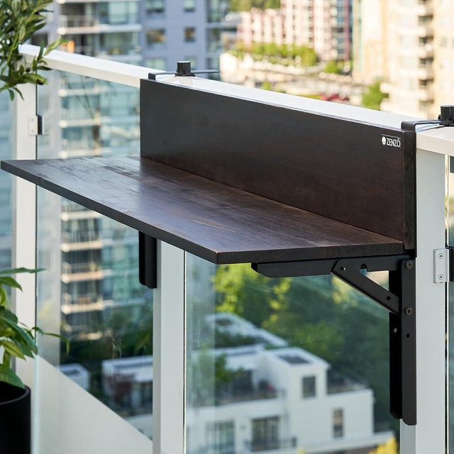ZENZO Balcony Bar Table for Railings, Outdoor Balcony Folding Table, Attaches to Balcony Railing, Balcony Table, Weather-Resistant, 48 inch Wide (Espresso)