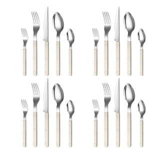 Khen Cutlery Set of 20, 18/8 Stainless Steel Flatware, Modern Silverware for Home, Kitchen, Dining & Table Setting for 4 – Stainless Steel, Dishwasher Safe, Lightweight & Ergonomic Design Gift - Cream