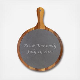 Personalized Round Acacia & Slate Board wih Handle