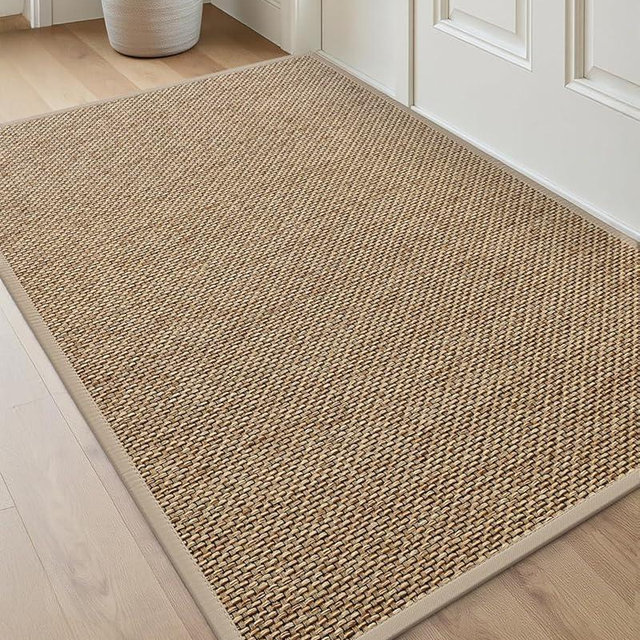 DEXI Ultra Thin Entryway Indoor Door Mat 32x48, Non Slip Rubber Backing Inside Entry Mat, Low Profile Easy Clean Dirt Trapper Doormat for Inside Entrance Patio, Beige