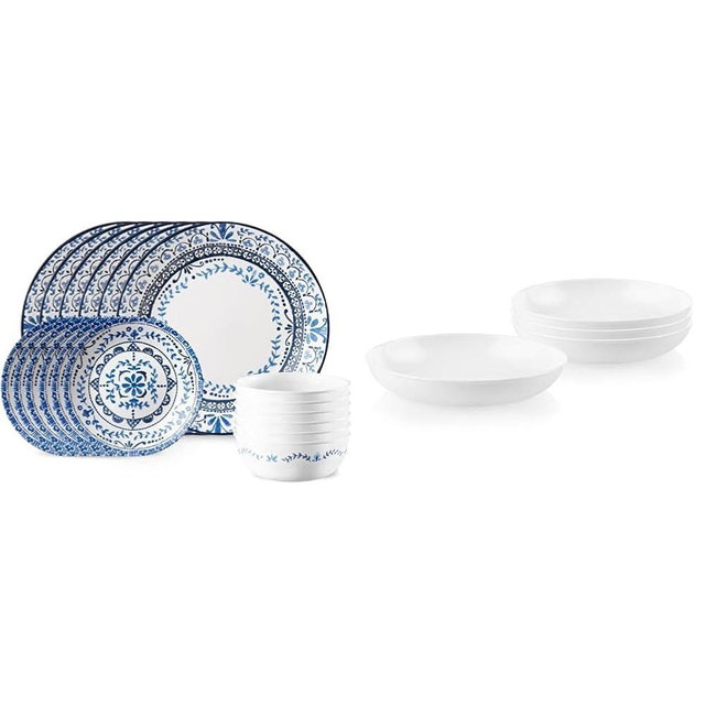 Corelle Vitrelle 18-Piece Service for 6 Dinnerware Set & 4-Pc Versa Bowls for Pasta