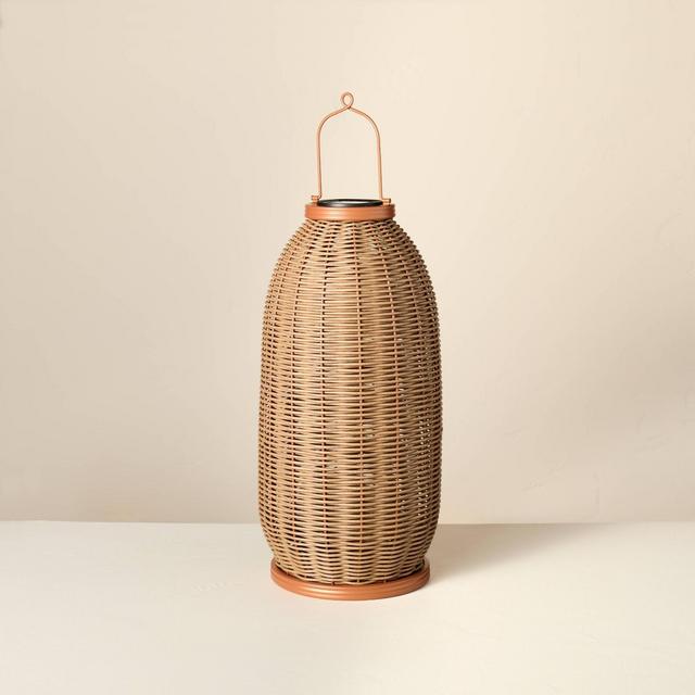 18" Rattan Solar Outdoor Patio Lantern - Hearth & Hand™ with Magnolia