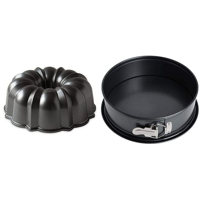 Nordic Ware Pro Cast Original Bundt Pan, 12 Cup, Grey & Pan Springform, 9 Inch, Charcoal