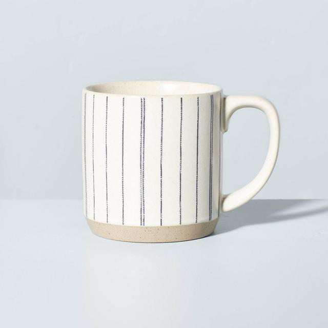 10oz Distressed Vertical Stripes Stoneware Mug Blue/Natural - Hearth & Hand™ with Magnolia