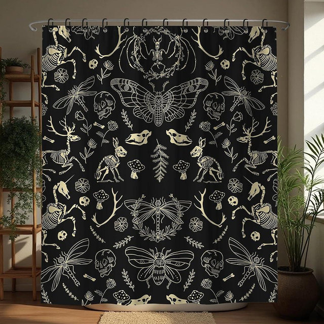 TSLOVER Halloween Black and Gold Goth Skull Shower Curtains,Spooky Gothic and Skull Shower Curtain for Bathroom,Funny Western Witchy Waterproof Polyester Fabric Bath Curtain Decor,72x72 Inches