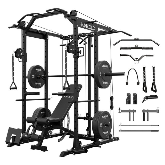ER KANG Power Cage with Cable Crossover System, 1500LB Power Rack Home Gym