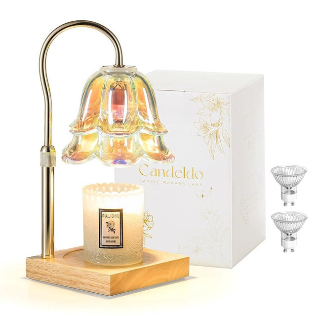 Candeldo Candle Warmer Lamp with Timer: Iridescent Flower Candle Warming Lamp with 2 Bulbs Height Adjustable Wax Warmer Dimmable Home Decor Mom Birthday Gift for Women