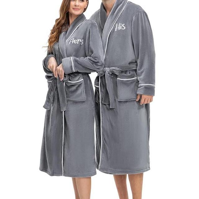 AW BRIDAL 2Pcs His and Hers Robes Plush Fleece Kimono Robes for Women/Men, Wedding Anniversary Engagement Gifts for Couple
