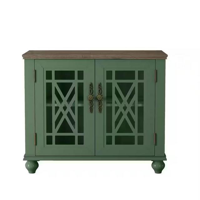 Vintage Green MDF 38 in. Storage Buffet Sideboard with Floral Pattern Design Door