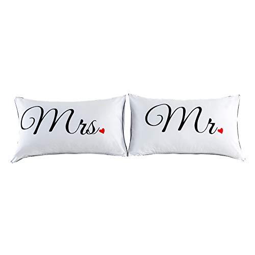 NTBED Couples Pillowcases Mr and Mrs Pillow Covers Heart Printed Bed Pillowcase，Valentine's Day,Anniversary Wedding Gifts Home Decoration (1, 19''x29'')
