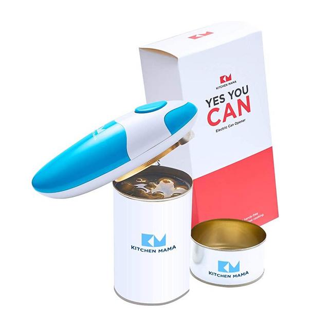 Kitchen Mama Electric Can Opener: Open Your Cans with A Simple Push of Button - No Sharp Edge, Food-Safe and Battery Operated Handheld Can Opener(Sky Blue)